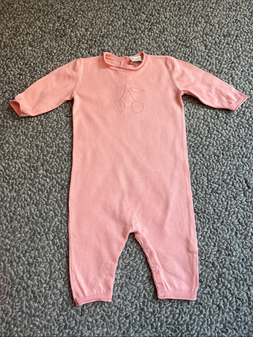 Bonpoint Soft Pink Knit One-Piece with Cherry Detail